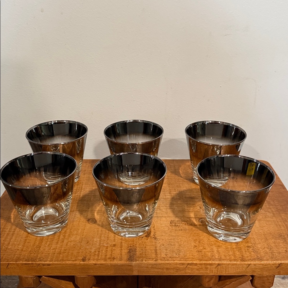 MCM Dorothy Thorpe Style Whiskey Glass Silver Ombré Fade set of 6